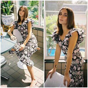 💕MILLE💕 Klara Cotton Ruffle Midi Sundress ~ Tropical Night Medium M NWOT